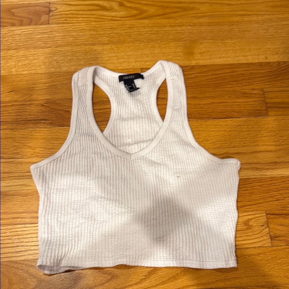 Forever 21 White Ribbed Sleeveless Crop Tank